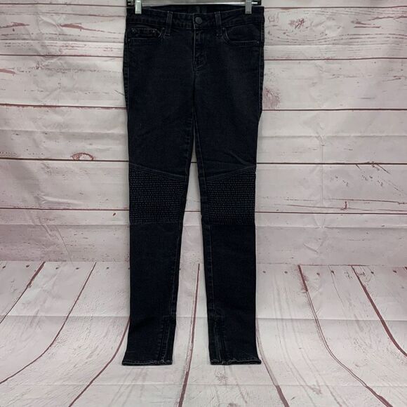 Vince Size Women’s 25 Dylan Skinny Seamed Moto Black Ombré Jeans 5 Pocket - Picture 1 of 11
